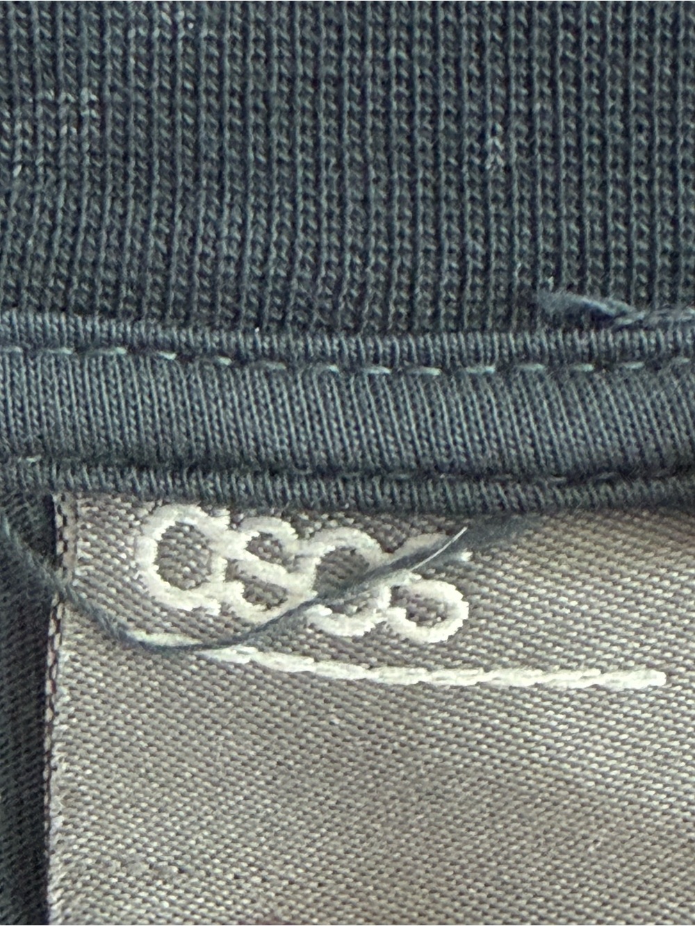 ASOS Men’s Washed Charcoal Long Sleeve Fringe Tee - Picture 2 of 3